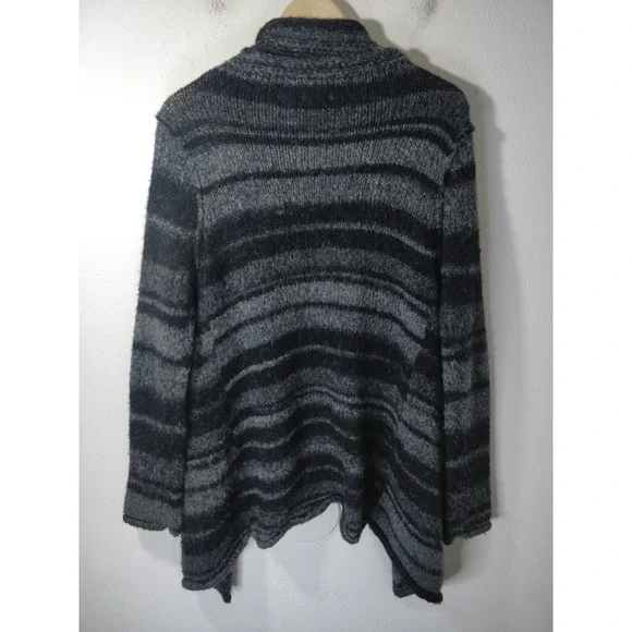 360 Sweater Gray & Black Striped Wool Blend Drape Front Open Cardigan Size S - Picture 4 of 7
